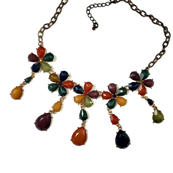 Colorful Tiered Teardrop Tassel Statement Necklace - Picture 2 of 6